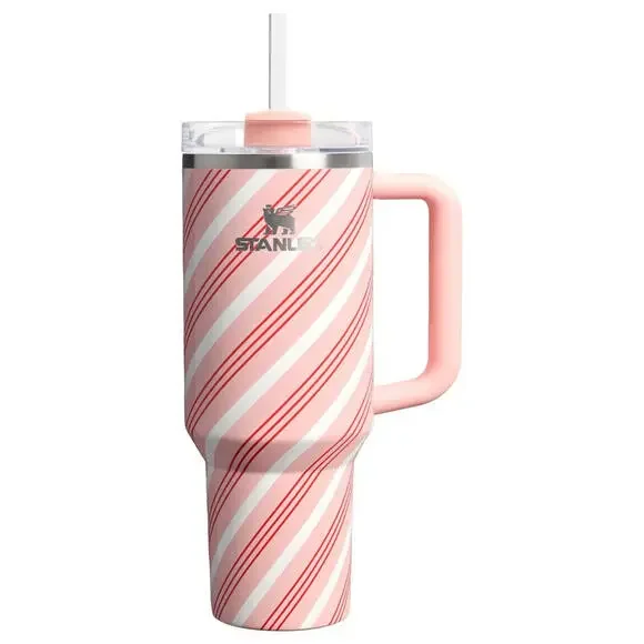 🎄Set of 2 - Candy Cane Twist, Strawberry Twist - Stanley 40oz Tumbler 🔥